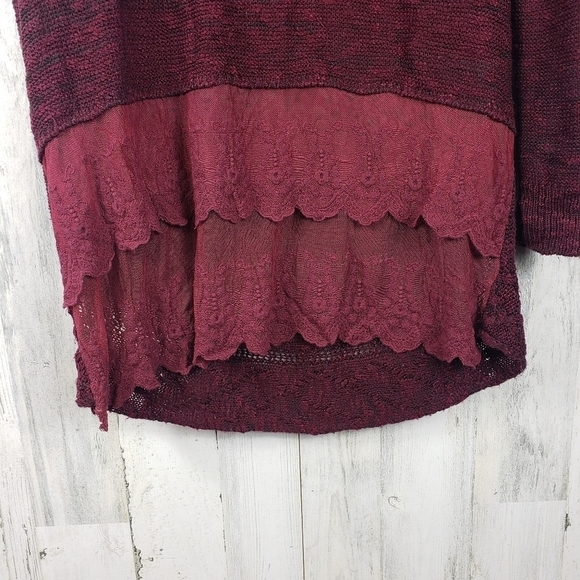 one world marron knit, lace back trim sweater women's size large - Picture 5 of 11